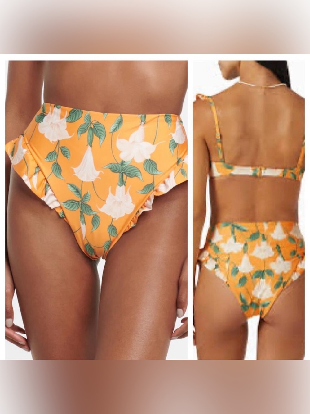 Agua Bendita Orange Floral High-Waist Bikini Bottoms nwot